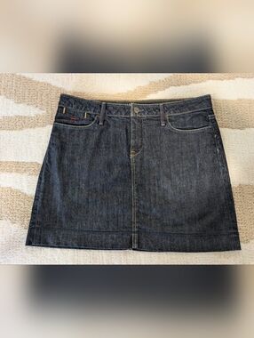 Banana Republic Dark Blue Denim Skirt with Tan Stitching